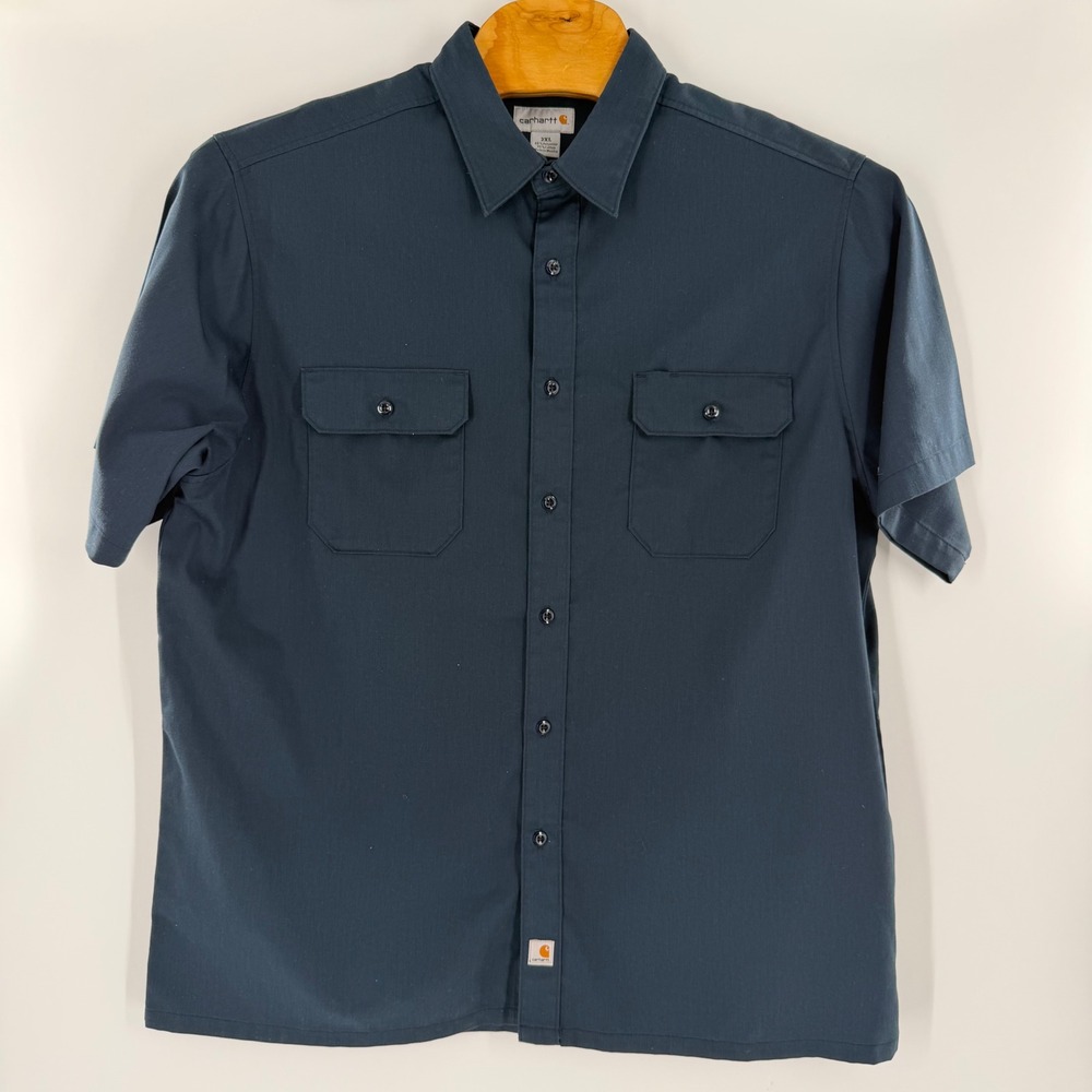 Carhartt Mens S223 NVY Short Sleeve Work Shirt Navy Blue 2XL Regular
